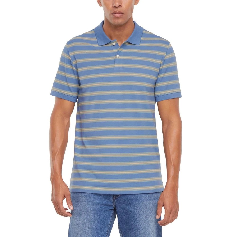 Gap Mens Lightweight Breathable Waffle Textured Pique Polo Striped Blue Small